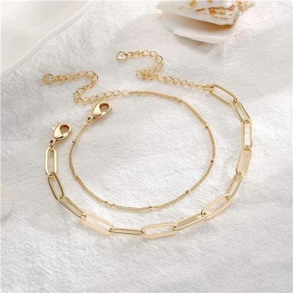 New 14K Gold Plated Layered Adjustable Bracelet, Dainty Gold Bracelets for Women - Picture 1 of 5